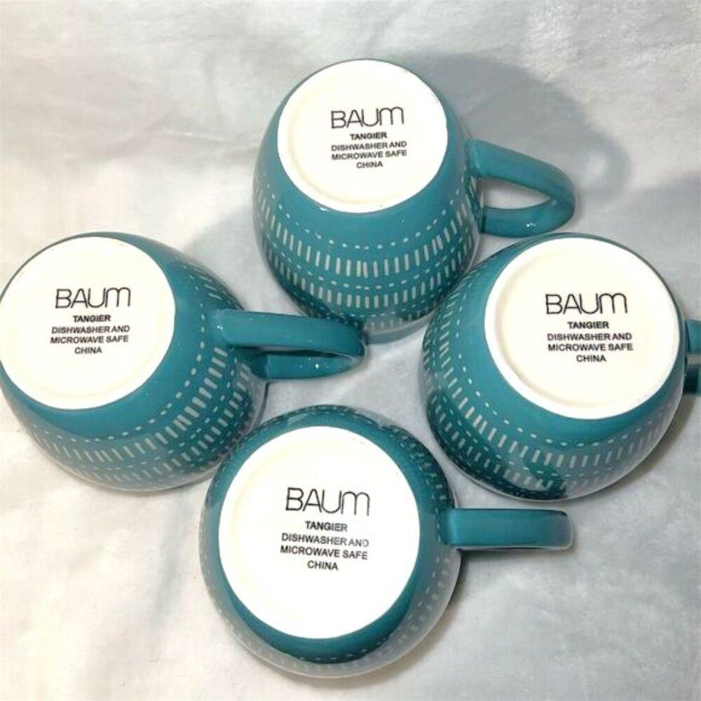 Baum Tangier Turquoise Teal Coffee Mugs Set of 4 Linear Dots Design - Picture 5 of 6